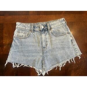 PacSun Light Wash High Rise Mom Denim Shorts Size 27 Raw Frayed Hem Vintage